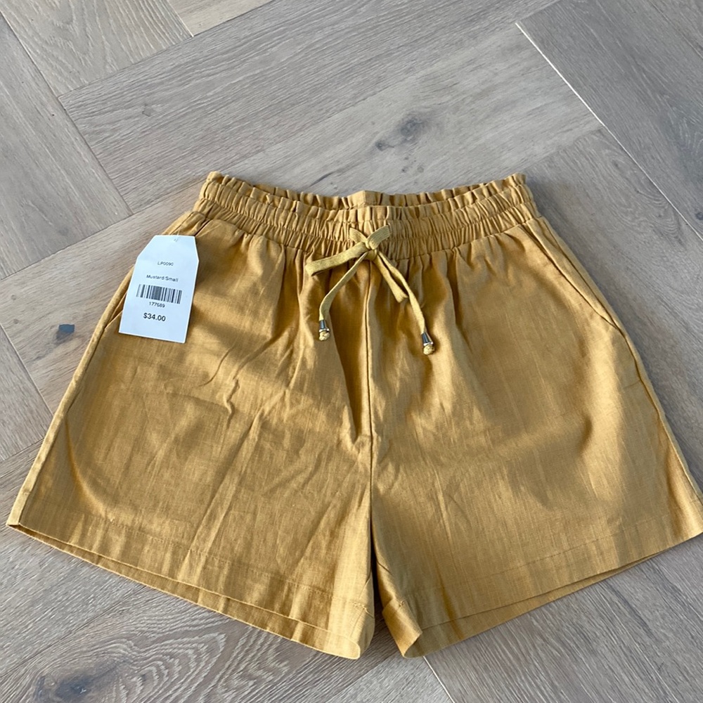 NWT S Mustard Linen High Waist Shorts
